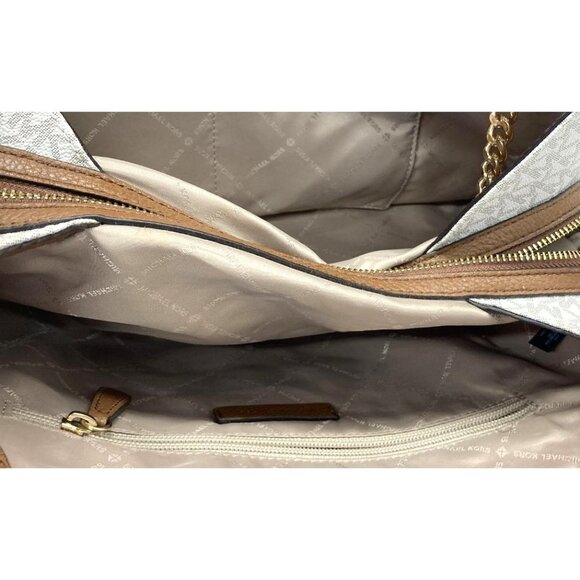 Michael Kors White Monogram Canvas Chain Tote Bag With Gold Accents - Picture 5 of 13
